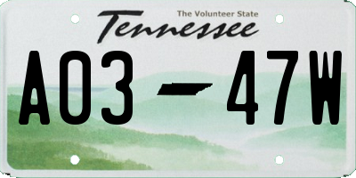 TN license plate A0347W