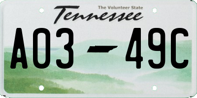 TN license plate A0349C