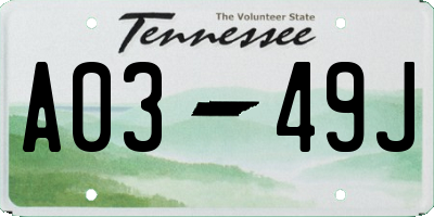 TN license plate A0349J