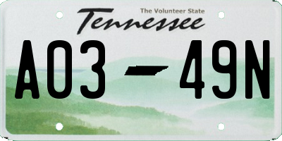 TN license plate A0349N