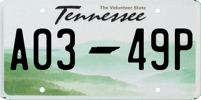 TN license plate A0349P