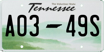 TN license plate A0349S