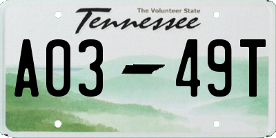 TN license plate A0349T