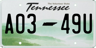 TN license plate A0349U