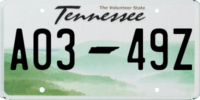 TN license plate A0349Z