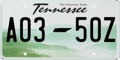 TN license plate A0350Z