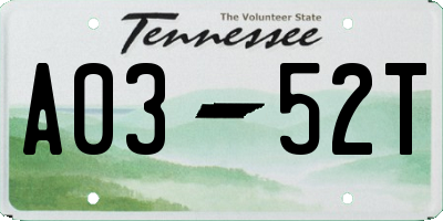 TN license plate A0352T