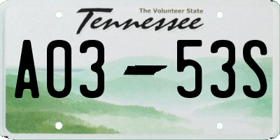 TN license plate A0353S