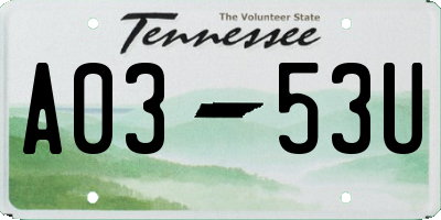 TN license plate A0353U