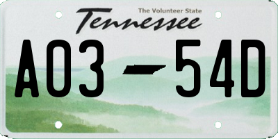 TN license plate A0354D