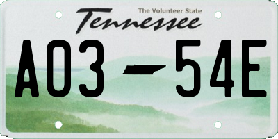 TN license plate A0354E