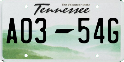 TN license plate A0354G