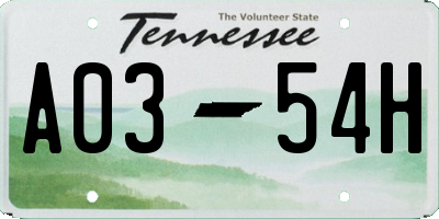 TN license plate A0354H