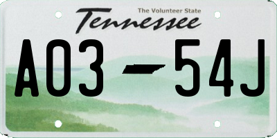 TN license plate A0354J