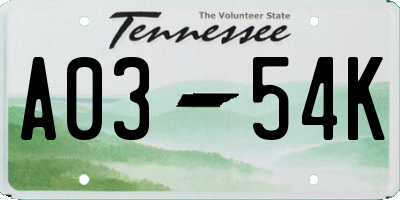 TN license plate A0354K