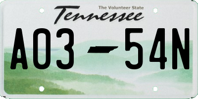TN license plate A0354N
