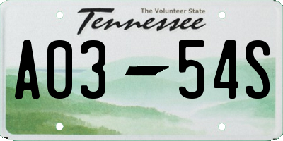 TN license plate A0354S