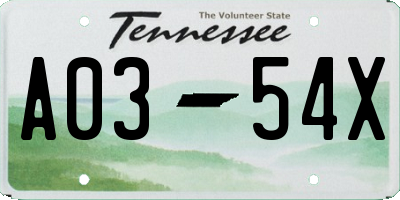 TN license plate A0354X