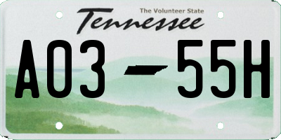 TN license plate A0355H
