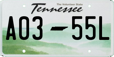 TN license plate A0355L
