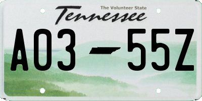 TN license plate A0355Z