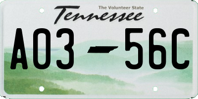 TN license plate A0356C