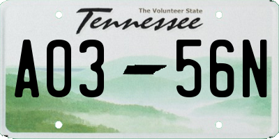 TN license plate A0356N