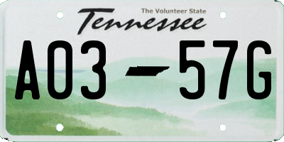 TN license plate A0357G