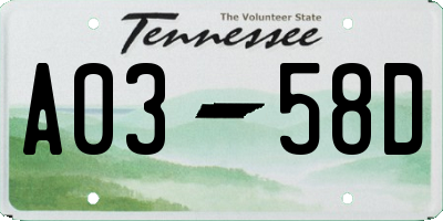 TN license plate A0358D
