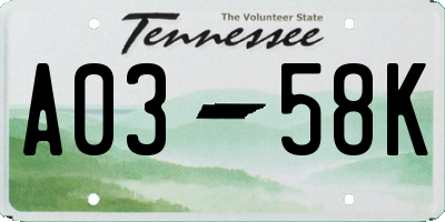 TN license plate A0358K