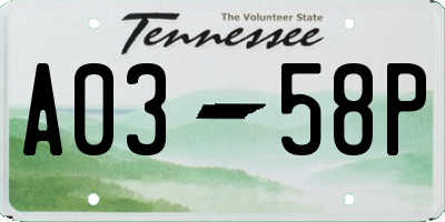 TN license plate A0358P