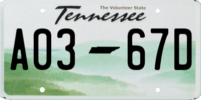 TN license plate A0367D