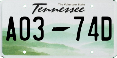 TN license plate A0374D