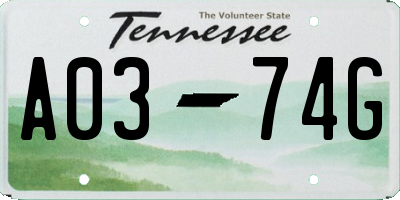 TN license plate A0374G