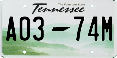 TN license plate A0374M