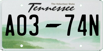 TN license plate A0374N