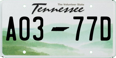 TN license plate A0377D