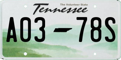 TN license plate A0378S