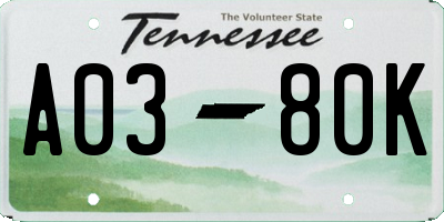 TN license plate A0380K