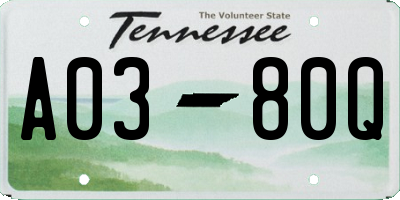 TN license plate A0380Q