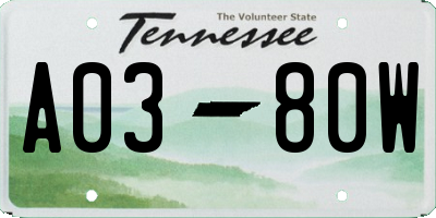 TN license plate A0380W