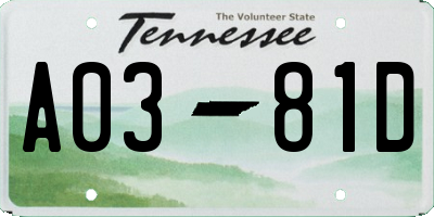 TN license plate A0381D