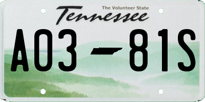 TN license plate A0381S