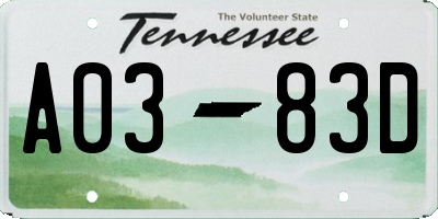 TN license plate A0383D