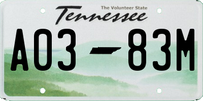 TN license plate A0383M