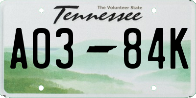 TN license plate A0384K