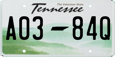 TN license plate A0384Q