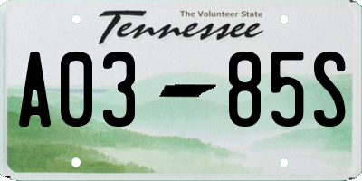 TN license plate A0385S