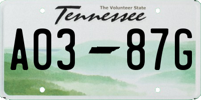 TN license plate A0387G