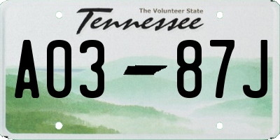 TN license plate A0387J